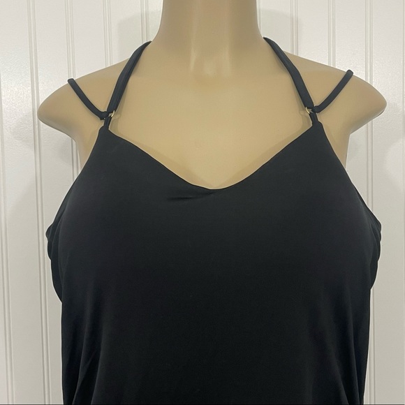 Athleta Black Tankini Top Blouse Hem Strappy Ruched Sides Medium - Picture 4 of 10